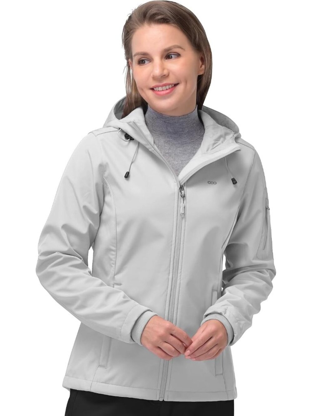 〽️Women's Ice Grey Hooded Softshell Rain Jacket Fleece Lined
